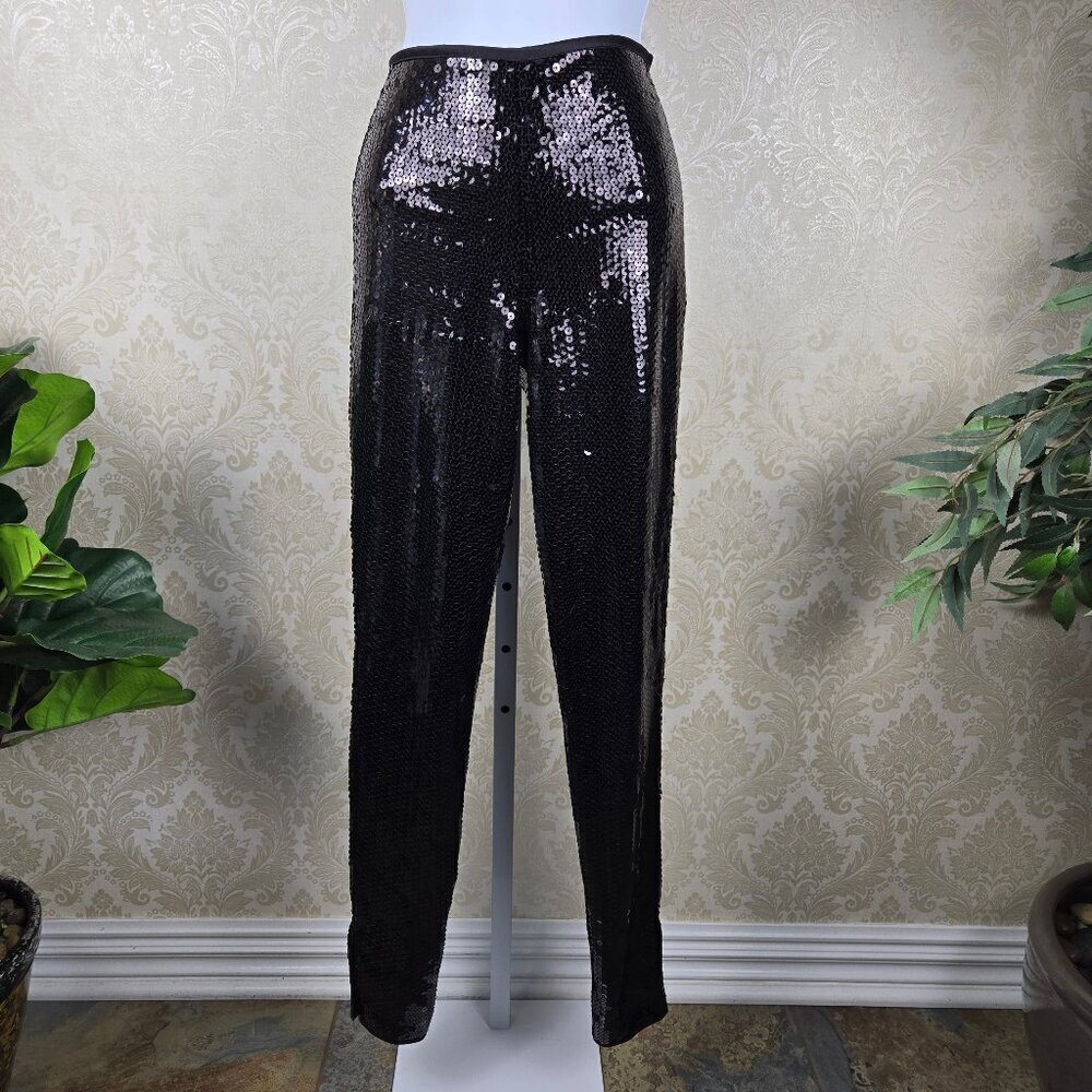 Chocolate Size 38 (Small) Black Sequin Leggings Hidden Side Zip Ankle Zips
